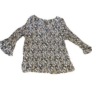 Serenade Woman's 3X Pleated Top Leaf Print Sheer Flowy Plus Size Boho Office